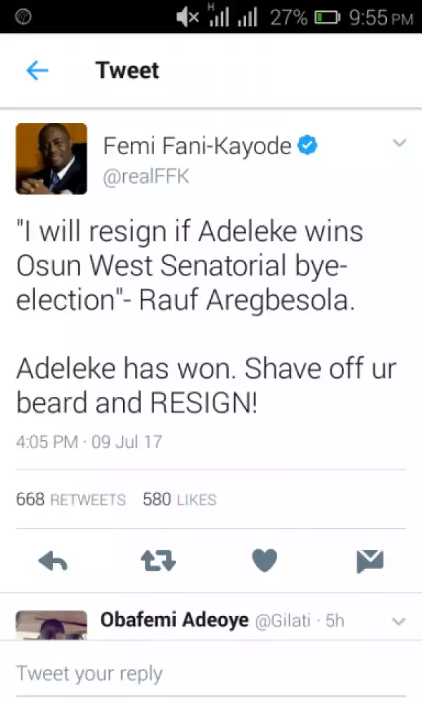 Aregbesola: “I Will Resign If Adeleke Wins” – FFK Tells Osun Governor To Resign